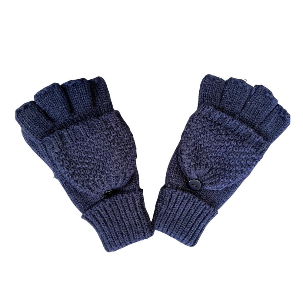 Mixit Women's Winter Knit Gloves OS Blue Acrylic Finger Free Warm Mittens